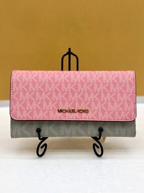 Michael Kors Pink and Gray Signature Trifold Wallet
